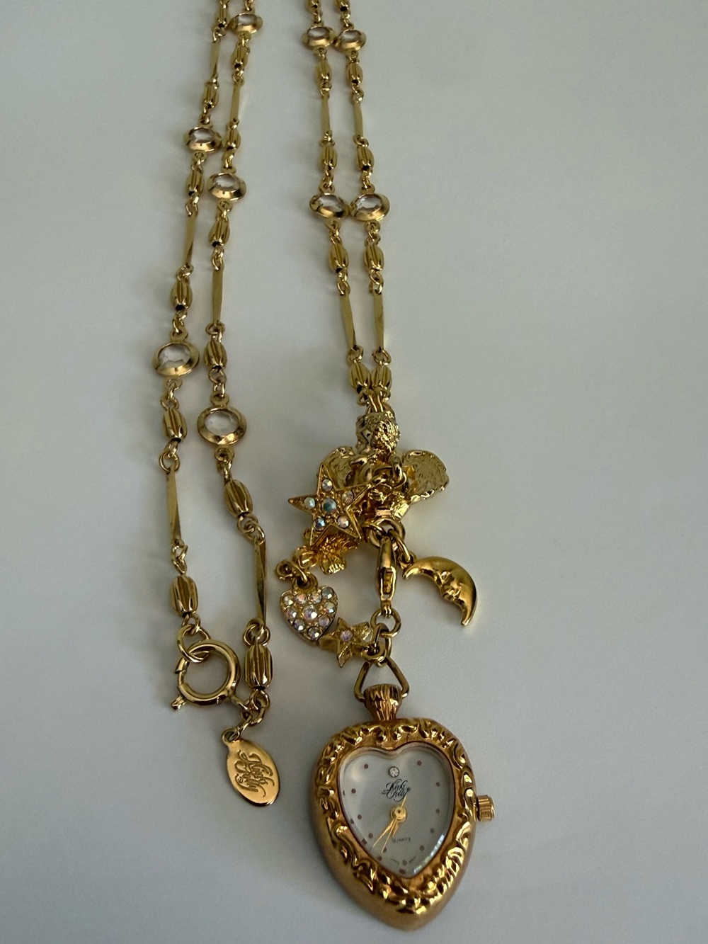 Kirks Folly Gold Heart Charm Pendant Watch Necklace